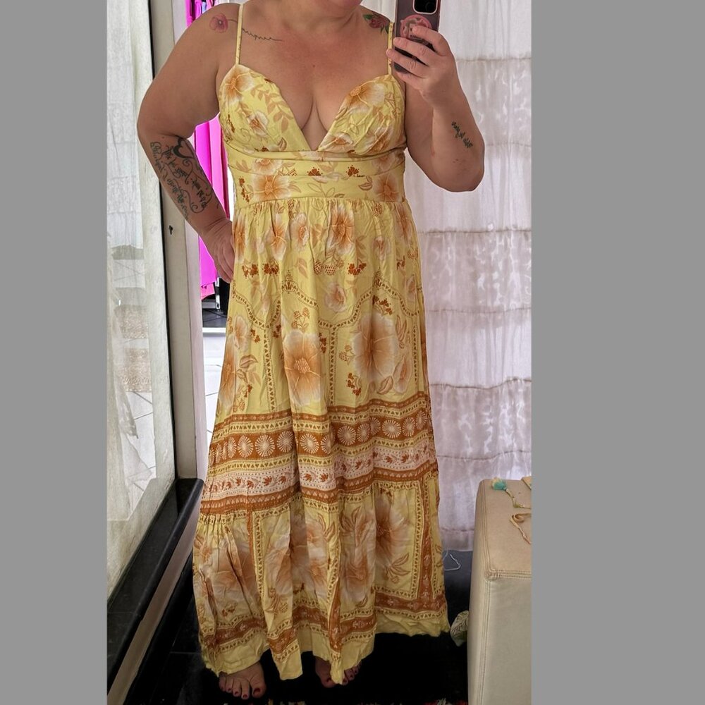 FARM Rio XL Floral Yellow and Brown Women's Maxi Dress